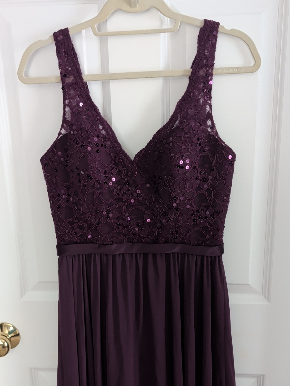 Mori Lee Plum Lace & Sequin V-Neck Maxi Dress